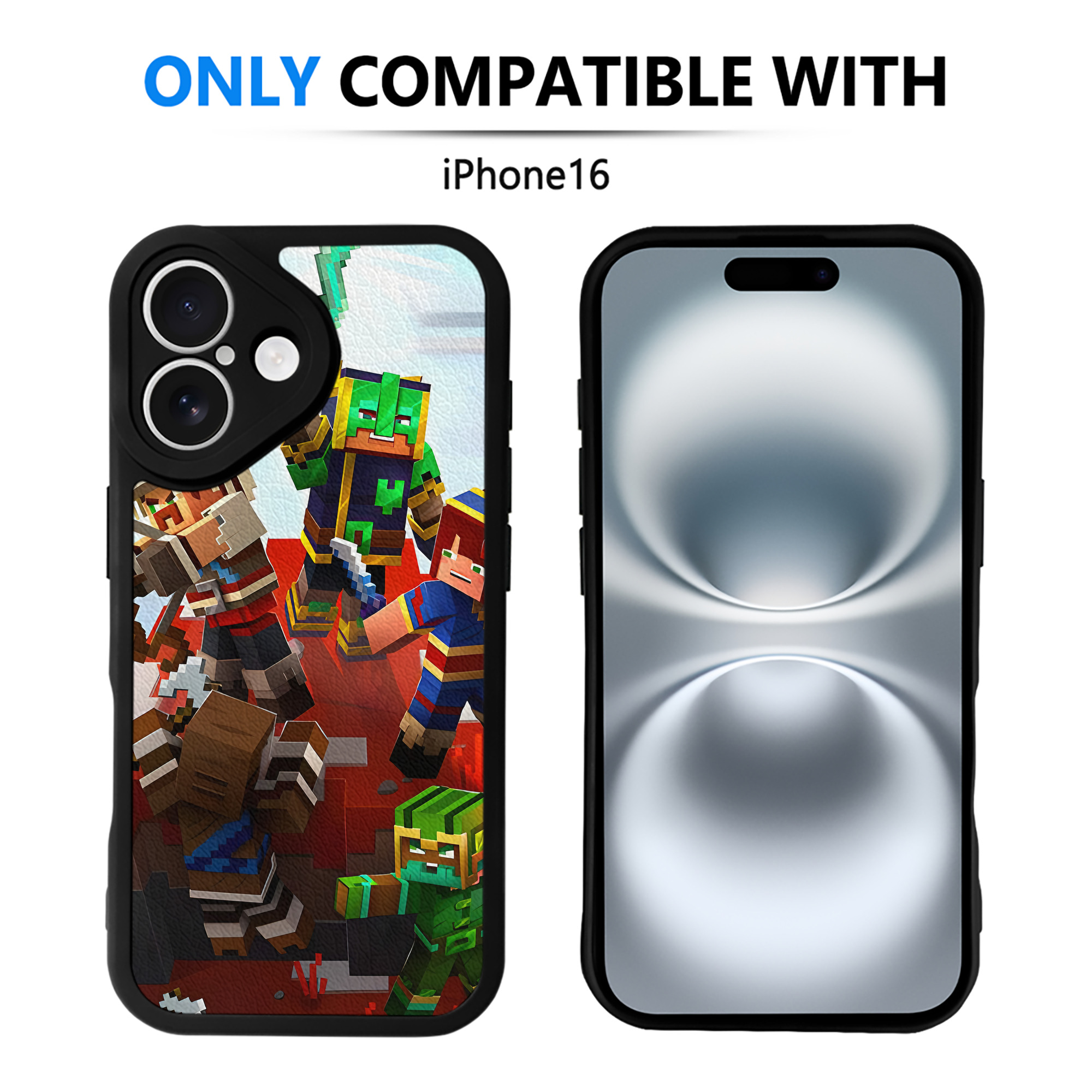 （画像用） マインクラフト ブロックの世界 Minecraft MC Block world 【iPhone 16シリーズ対応】シリコンスマホケース（レザー調） 材質：シリコン